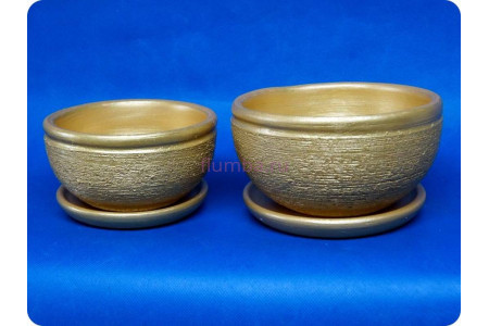 Комплект из 2-х горшков из керамики с поддонами «Фиалка металлик золото»